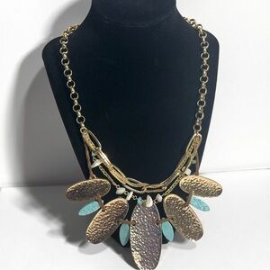 Laura Ashley Hammered Discs Turquoise Mother of Pearl Statement Necklace Layered